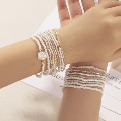 沙滩景区热销款贝壳米珠串珠多层叠戴手链糖果色琉璃米珠手串手饰