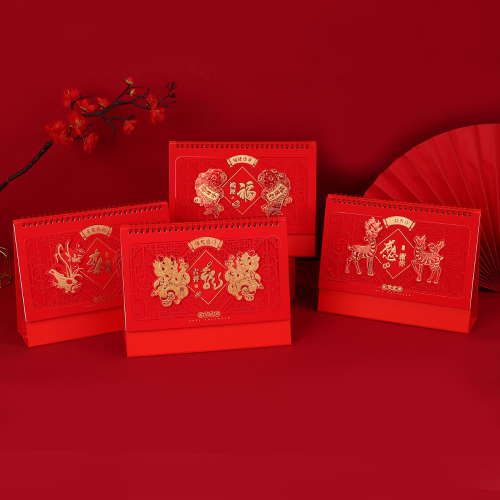 Manufacturer 2024 Dragon Year Chinese Red Relief Hollow Art Desk Calendar Fluorescent Red Office Memo Calendar Advertising Calendar