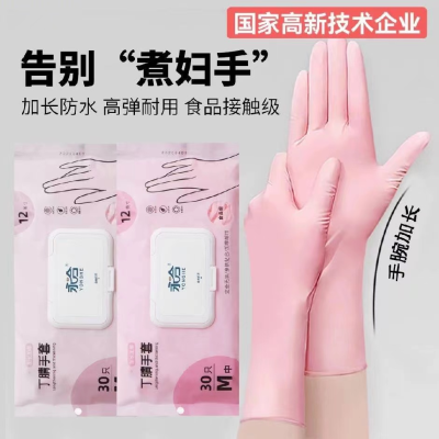 Household Nitrile Glove Women's Household Cleaning Kitchen Durable Disposable Extended Waterproof Nitrile Gloves Dishwashing Wholesale