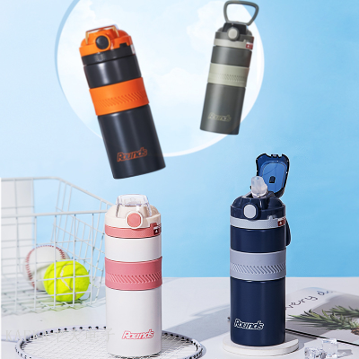 Creative Cool Sports Vacuum Cup 304 Stainless Steel Fashion Simple Outdoor Portable Bounce Cover Cup with Straw