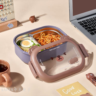 Bear Stainless Steel Divided Lunch Box Water Injection Thermal Insulation Rice Bowl Student Office Worker Lunch Box