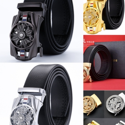 Good Luck Comes Network Fashion Men's Pu Belt, Young Trend Imitation Leather Automatic Belt