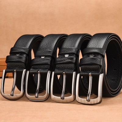 Men's Leather Belt PVC Edging Pin Buckle, Lychee Pattern Imitation Cowhide Casual All-Match Belt