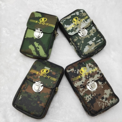 Men's Camouflage Canvas Mobile Phone Bag Middle-Aged and Elderly People Wear Belt Waist Bag Release Buckle Coin Purse Cigarette Bag Wholesale