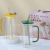 Borosilicate Square Handle Cup with Straw Color Lid Internet Celebrity Milky Tea Cup Juice Cup Drink Cup Heat-Resistant
