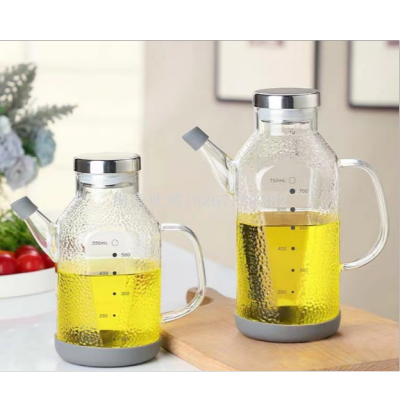 Borosilicate Glass Oil Pot with Scale Stainless Steel Cover Oil Bottle Kitchen Supplies