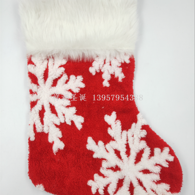 Xiangzhou Christmas Christmas Decorations Plush Snowflake Christmas Stockings Long Burr Large Candy Bag