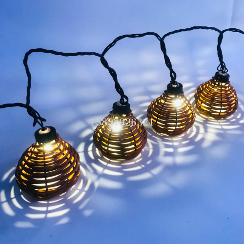 LED编织灯笼10头灯串圣诞彩灯装饰灯编织藤球灯氛围灯串灯