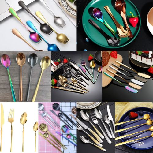 korean 304 stainless steel spoon thickened long handle creative stirring spoon gift household eating spoon fork gold-plated tableware