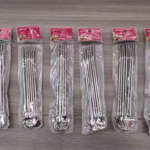 stainless steel straw spoon mixing ice spoon wholesale thread straw spoon double-use bar ice spoon