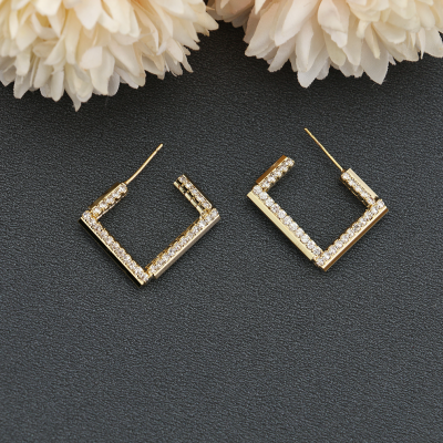 925 Silver Needle Micro-Inlaid Exquisite Simple Geometric Earrings Female Ins Trendy All-Match Temperament Internet Celebrity Same Style Earrings Earrings
