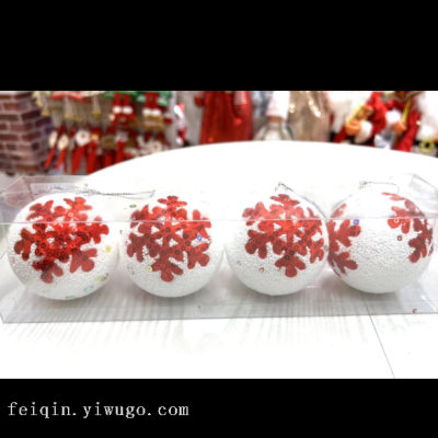 Christmas Ball Decoration 6cm Big Red Snowflake Ball Christmas Tree Ornament Ball 4 Boxed