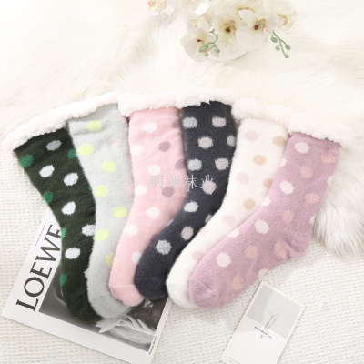 Imitation Rabbit Fur Dots Women's Warm Indoor Room Socks Non-Slip Factory Direct Sales out of Russia Europe, America, South Africa and South America