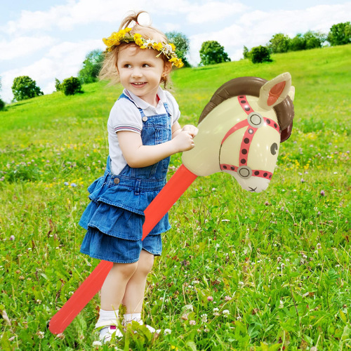 cross-border stage performance props environmental protection pvc children‘s game animal head toy thickened pink inflatable horse head stick