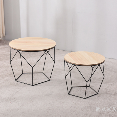 Simple Small Coffee Table Office Geometric Creative Tea Table Wrought Iron Wooden Living Room Decoration  round Table