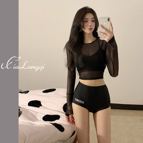 2024新款游泳衣女三件套分体性感遮肚显瘦仙女范ins长袖防晒泳装