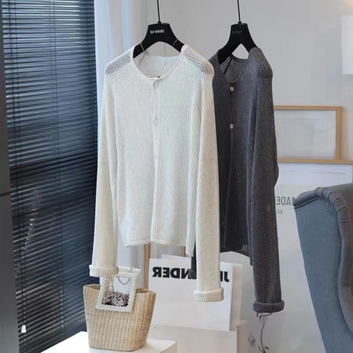 天丝薄款镂空长袖防晒衫上衣宽松休闲简约夏季慵懒风别致针织开衫