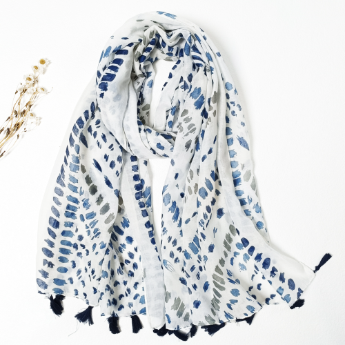 Spring and Summer Cotton and Linen Feel Geometric Leopard Tassel Scarf