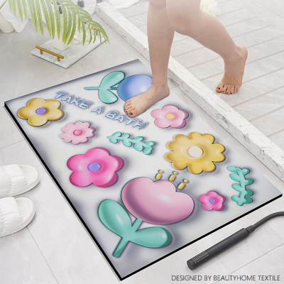 3D Expansion Small Flower Soft Diatom Mud Absorbent Floor Mat Three-Dimensional Bathroom Rug Machine Washable Bathroom Doorway Doormat Carpet