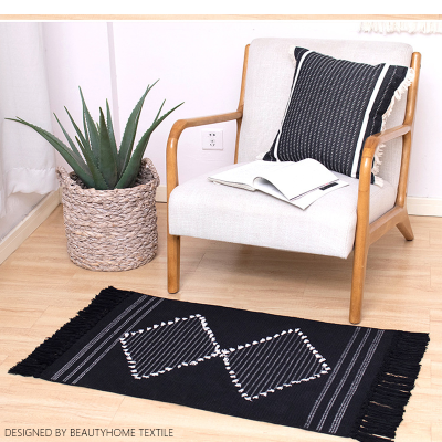 Cotton Woven Hand-Cut Flower Carpet Home Living Room Ethnic Style Floor Mat Bedroom Bedside Bed Front Foot Rug