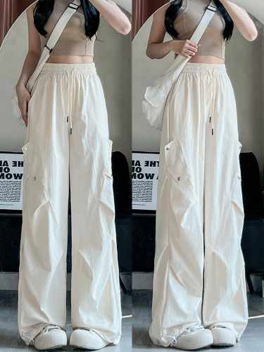 美式白色工装裤女款2025新款高腰宽松显瘦直筒裤户外速干运动裤夏