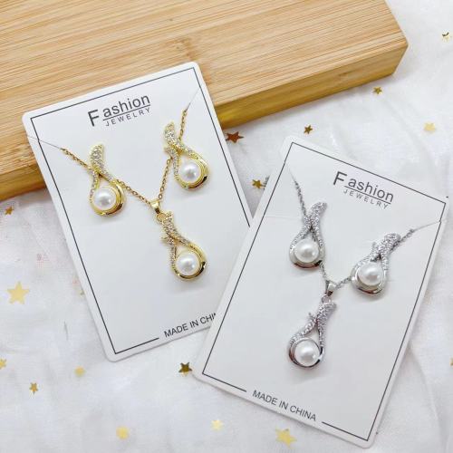 pearl ear stud necklace two-piece set special interest light luxury high-end clavicle chain new high-grade zirconium jewelry female worker factory direct sales