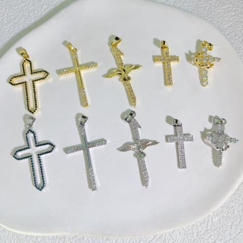 simple hot selling european and american pendant ins style zircon copper plated gold cross necklace