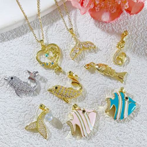 summer marine life series micro inlaid zircon whale dolphin tail mermaid necklace pendant diy ornament accessories