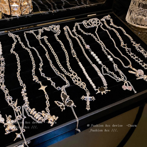 甜酷辣妹冷淡风珍珠锆石项链小众设计感吊坠锁骨链时尚项饰女批发