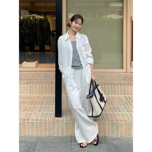 THE MIND天丝亚麻衬衫+抽绳休闲裤2025春夏高级简约两件套装T089