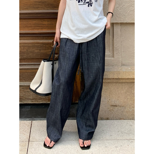 THE MIND系带松紧腰牛仔裤女2025夏新款韩版简约休闲长裤子T5021X