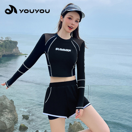 佑游泳衣女分体长袖2025新款保守遮肚显瘦专业游泳专用泡温泉泳装