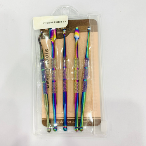 PVC Bag Colorful Steel Push Suit 5 Double-Headed Steel Push Dead Skin Removal Nail Polish Remover Manicure Implement