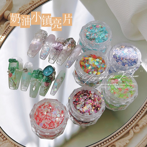 ND127奶油小镇梦幻马卡龙色甜妹奶油风闪粉亮片显白糖果星星蝴蝶