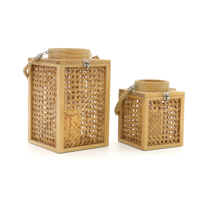 Vintage Bamboo Woven Storm Lantern Portable Candlestick High-End Decorative Ornaments Hotel Sample Room New Chinese Style Creative Furnishings