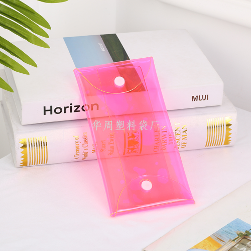 厂家直销PVC彩色透明按扣笔袋饰品化妆袋