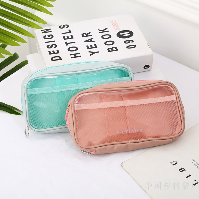 Factory Direct Sales Latest Gap Former Leather PVC Colored Transparent Pencil Case Ornament Cosmetic Bag