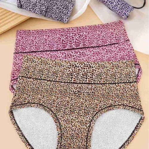 牛奶丝加厚豹纹印花中腰女士内裤三角内裤亲肤宽松