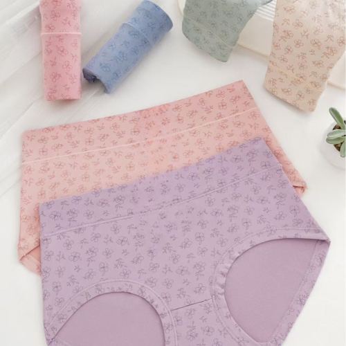 胶原蛋白印花中高腰女士内裤三角内裤亲肤透气宽松