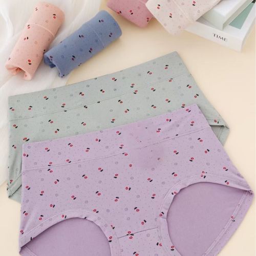 胶原蛋白印花中腰女士内裤三角内裤亲肤透气宽松