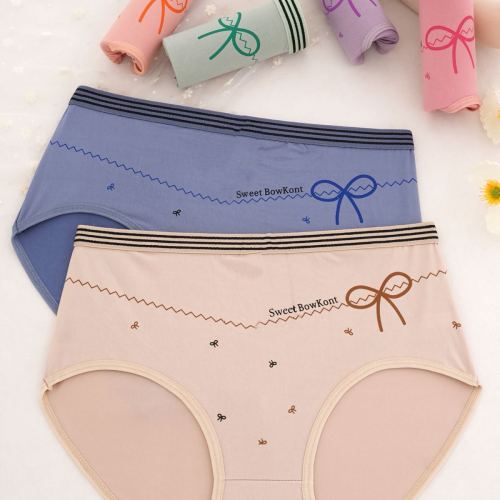 胶源蛋白蝴蝶结印花 女士中腰内裤三角内裤 柔软亲肤透气宽松