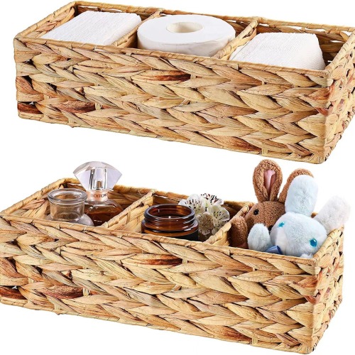 水葫芦草编织筐长方形收纳筐整理箱编织分格收纳盒无盖箱筐储物筐