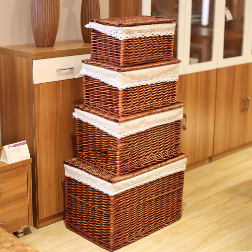 工厂直销四件套柳条编织收纳整理衣服玩具衣物收纳藤编收纳筐现货