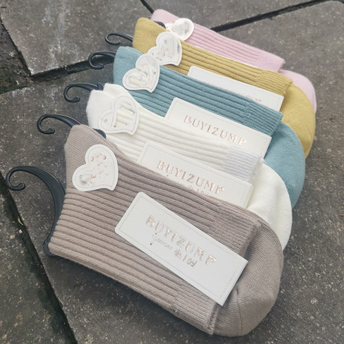 香香袜子女秋冬厚款双针复古中长筒袜纯色棉袜糖果色简约袜子批发