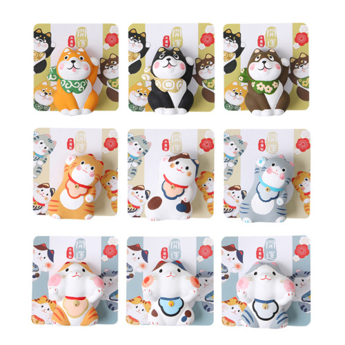 乐喵 日系立体陶瓷手绘招财猫冰箱贴小动物磁贴个性创意磁吸装饰