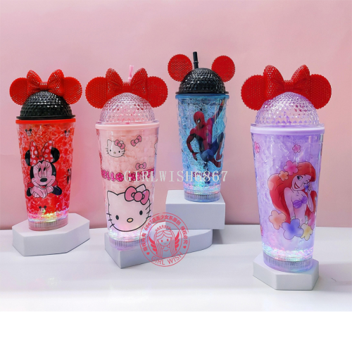 cross-border new arrival summer mickey minnie diamond cover crushed ice cup drink cup creative cup cup with straw spot stock