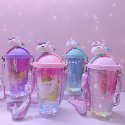 Factory Wholesale Water Cup Unicorn XINGX Ice Cup Refrigeration Ins Girl Double Plastic Straw Cup Tumbler
