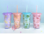 Cross-Border Factory Direct Sales New Flat Lid Summer Water Glass Double-Layer Plastic Cup Creative Cartoon Student Straw Cup