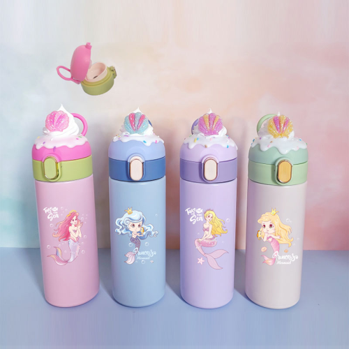 factory direct sanrio cream cartoon shell mermaid 304 stainless steel vacuum cup with handle stock