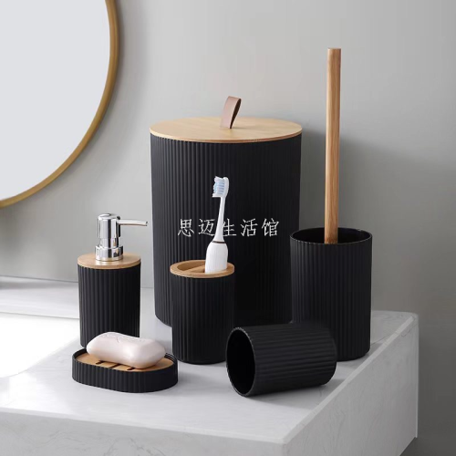 plastic pp bathroom 6-piece set with bamboo wood hotel toiletries gift